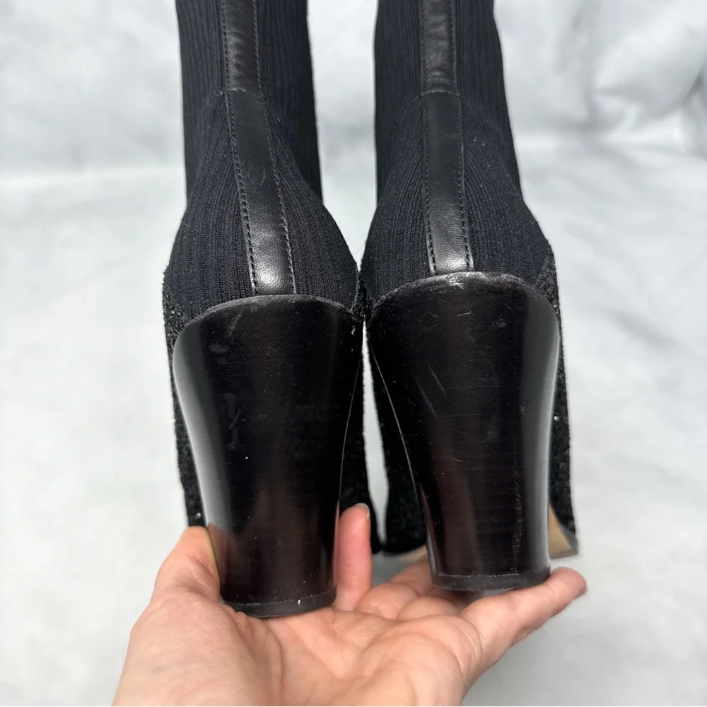 Jimmy Choo Mele Glitter 85 Chelsea Stretch Knit Block Heel Ankle Boots Black 36